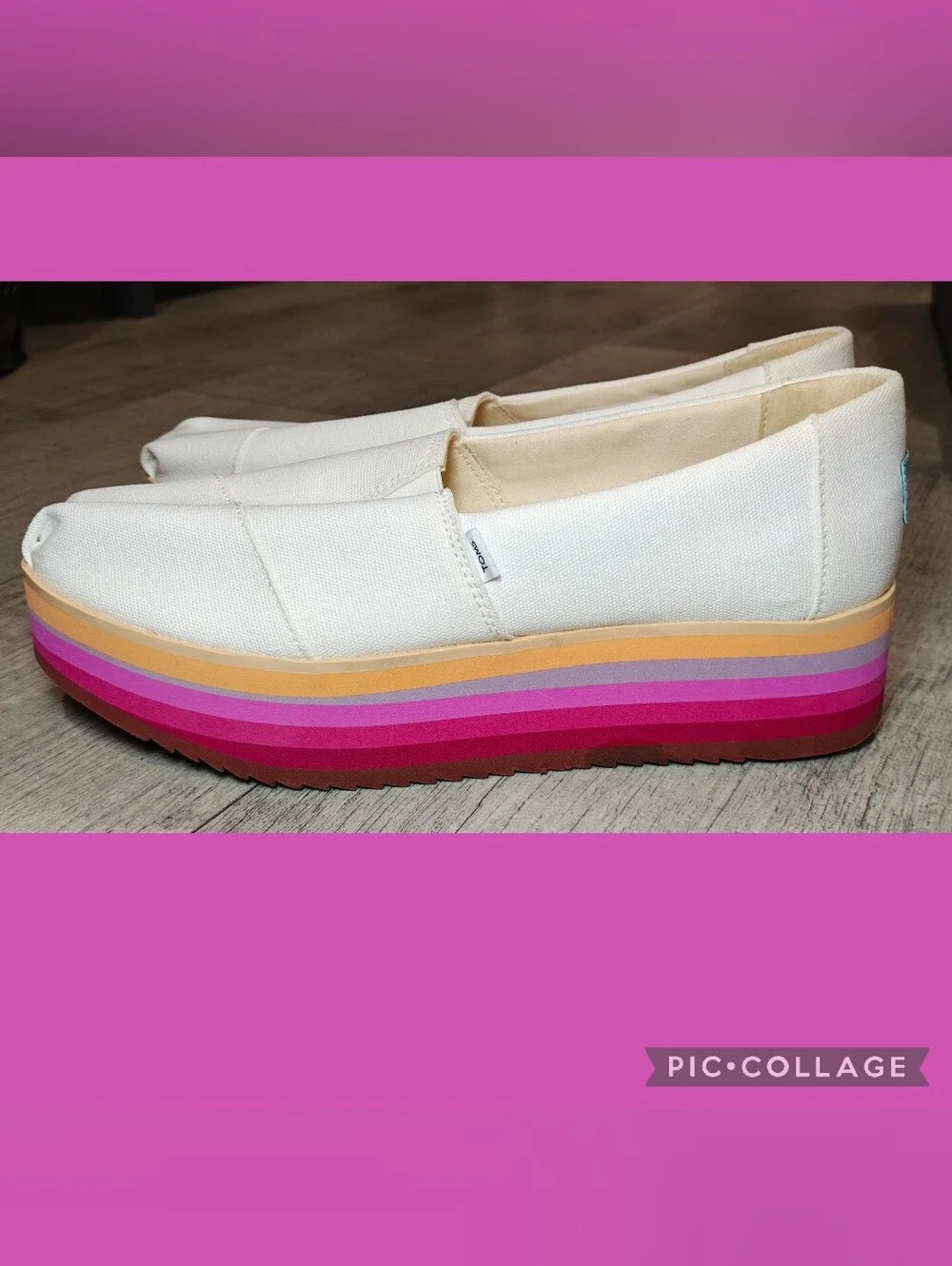 ✨🌈NWOT TOMS Alpargata Rainbow Platform Wedge Espadrilles Slip-Ons ✨🌈